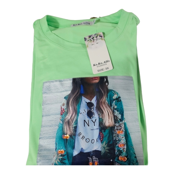 KO.KO. AILIS Brooklyn NYC Women's T-Shirt w Silk Screen Photo & Sequins 3X - Picture 6 of 9